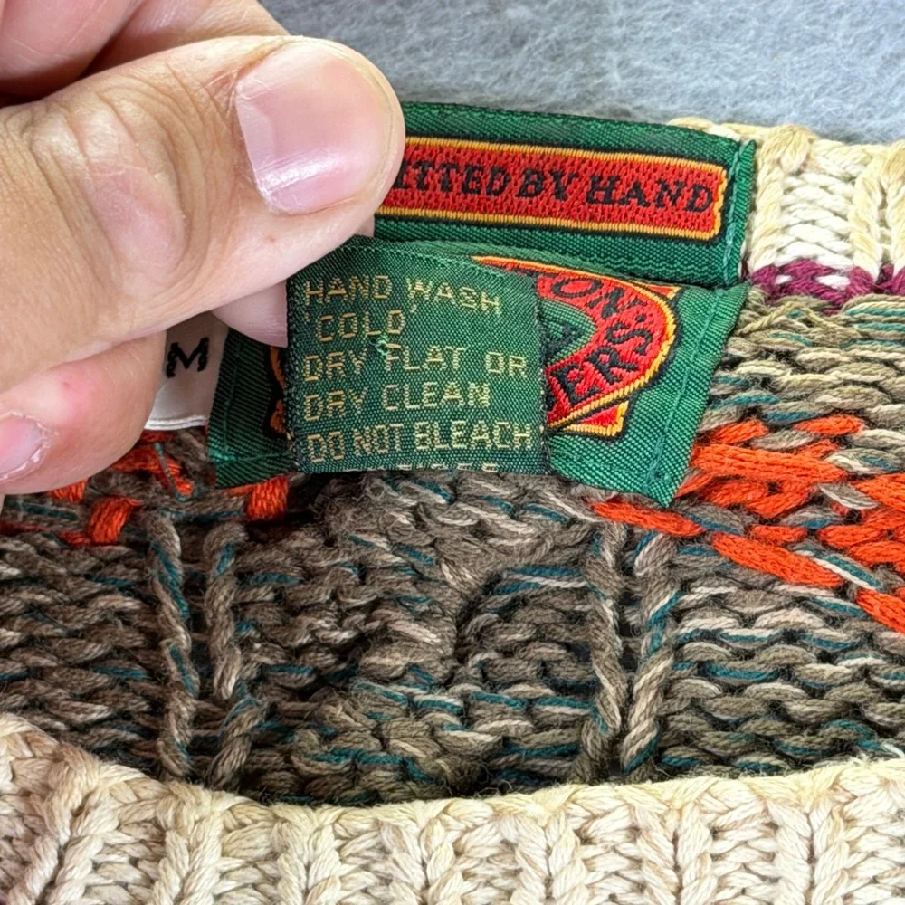 Vintage Boston Traders Hand Knit Cotton‎ Sweater Mens Medium Aztec Pattern